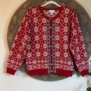 Talbots Vintage Fair Isle Wool Nordic Snowflake Sweater